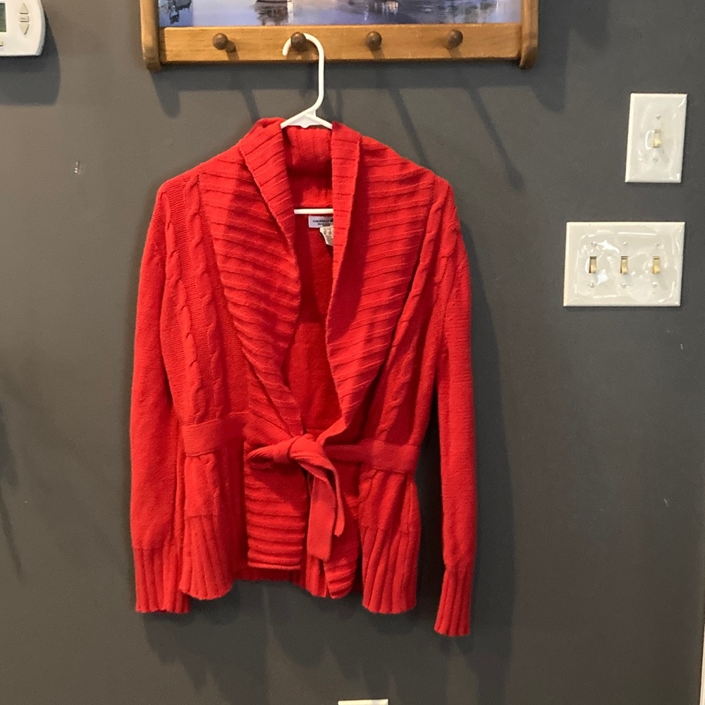 Caribbean Joe size small petite muted red cardigan sweater GUC